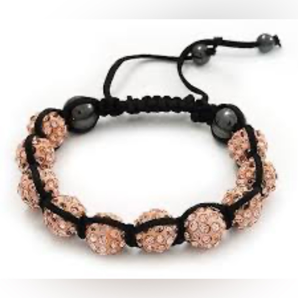 New Artisan Peach Pink Crystal Balls & Gray Beads Bracelet Adjustable